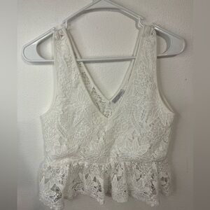 ZARA White Lace V Neck Peplum Crop Top Size Medium